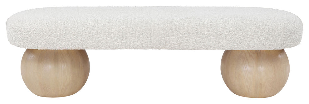 Meridian Furniture Bowie Boucle Fabric Upholstered Bench, Cream, Natural Finish