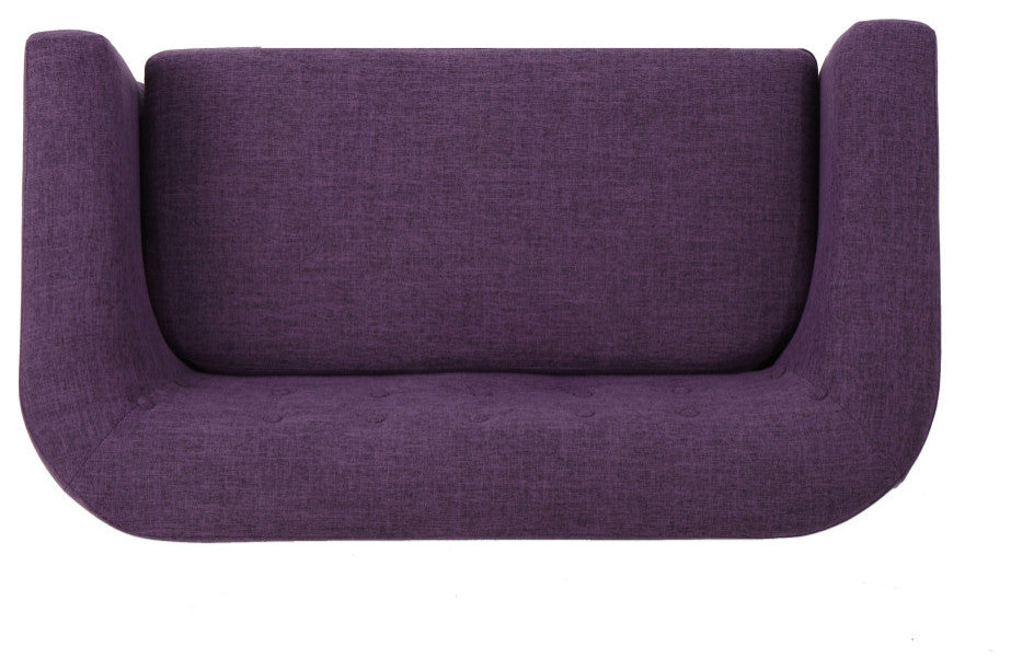 GDF Studio Carol Button Back Mid Century Fabric Modern Loveseat, Muted Purple