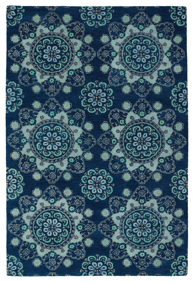 Kaleen Hand-Tufted Global Inspiration Wool Rug, Navy, 3'6"x5'6"