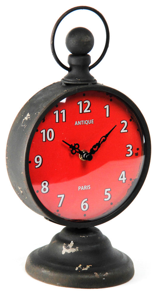 Clock, Red Face, Antique Black