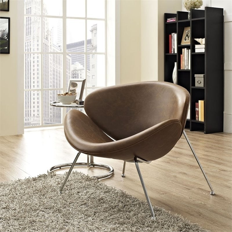 Modern Brown Nutshell Upholstered Vinyl Lounge Chair