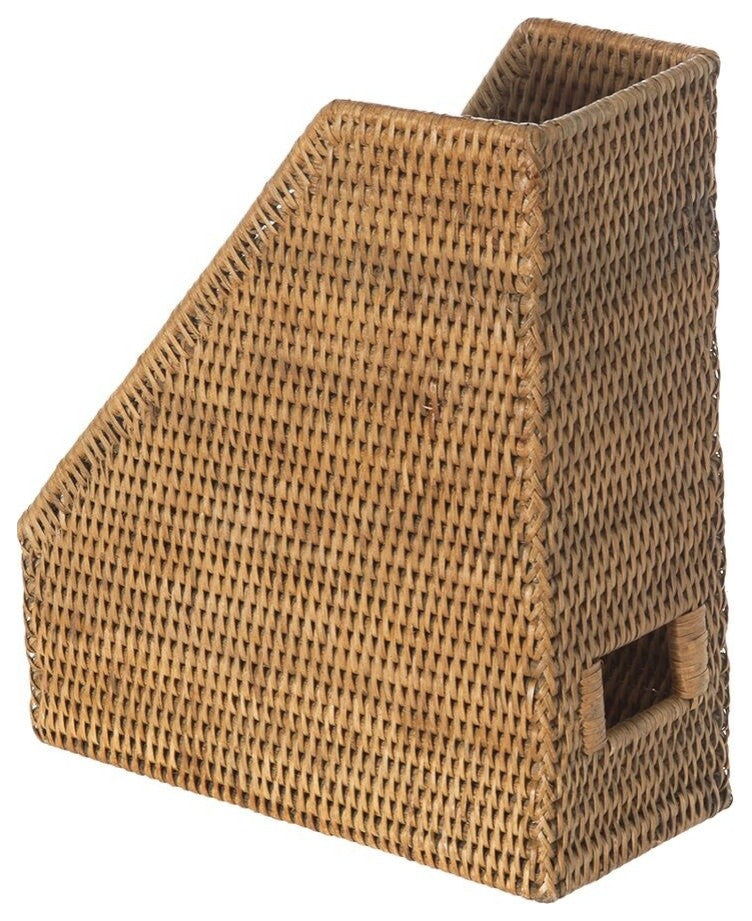 La Jolla Handwoven Rattan Magazine File, Handwoven, Honey-Brown