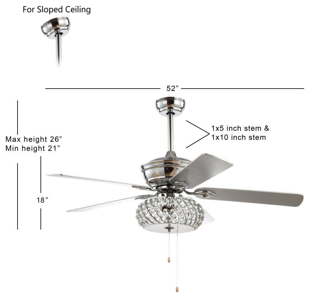 Crista 52" 3-Light Metal and Wood LED Ceiling Fan, Chrome