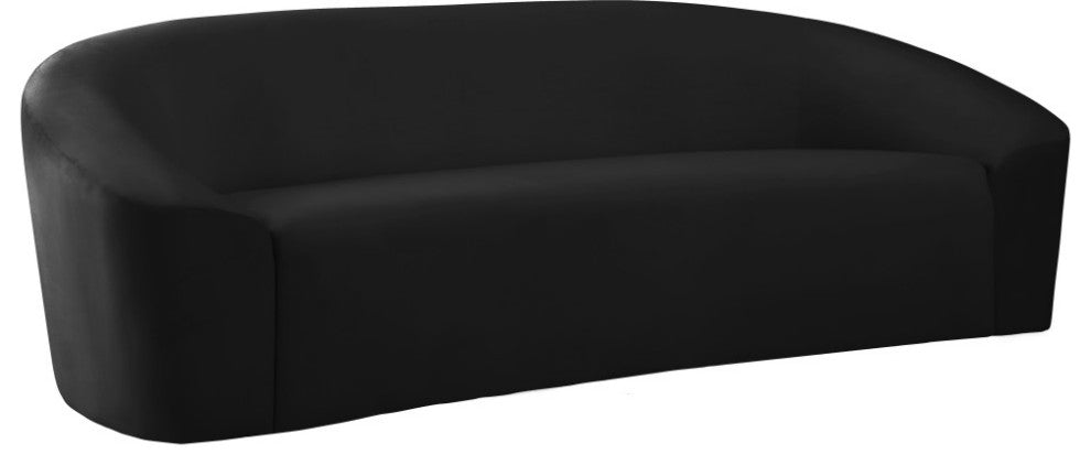 Riley Velvet Upholstered Rounded Sofa, Black