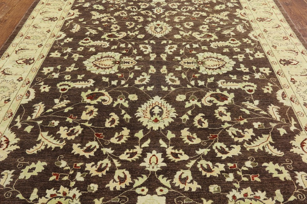 Brown Peshawari Oushak Style Chobi Hand-Knotted Wool Rug, 8'x10'