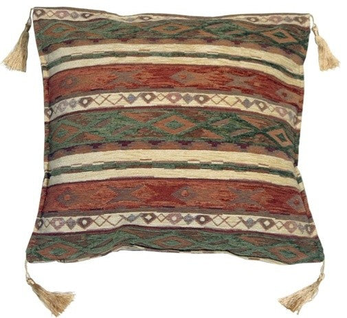 Pillow Decor - Kilim Stripes Green and Rust 17 x 17 Throw Pillow