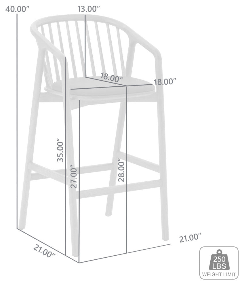 Echo, Black Oak Wood/Faux Leather, Bar Stool, 30", Single