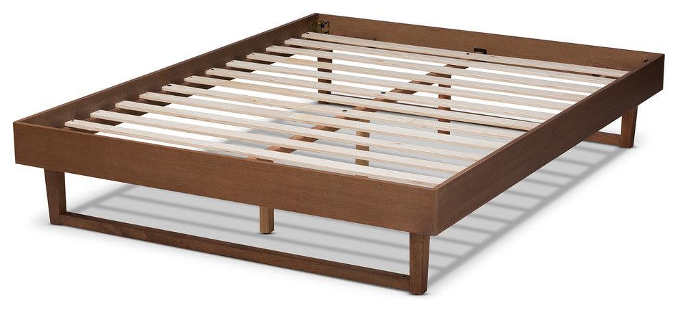 Tristin Mid-Century Modern Walnut Brown Wood Queen Platform Bed Frame