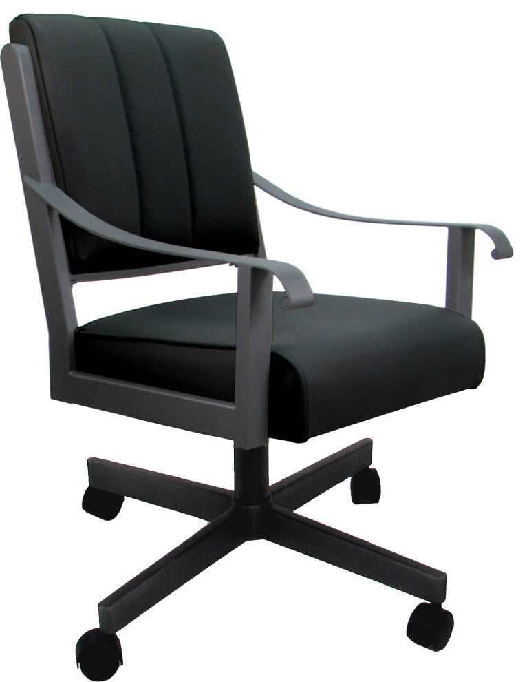 Leather Memphis Dining Caster Chair Swivel Tilt with Wheels, Black Leather on Gray