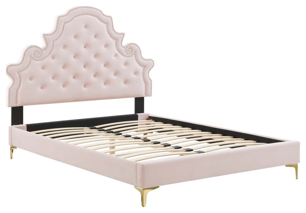 Gwyneth Tufted Performance Velvet Queen Platform Bed - Pink