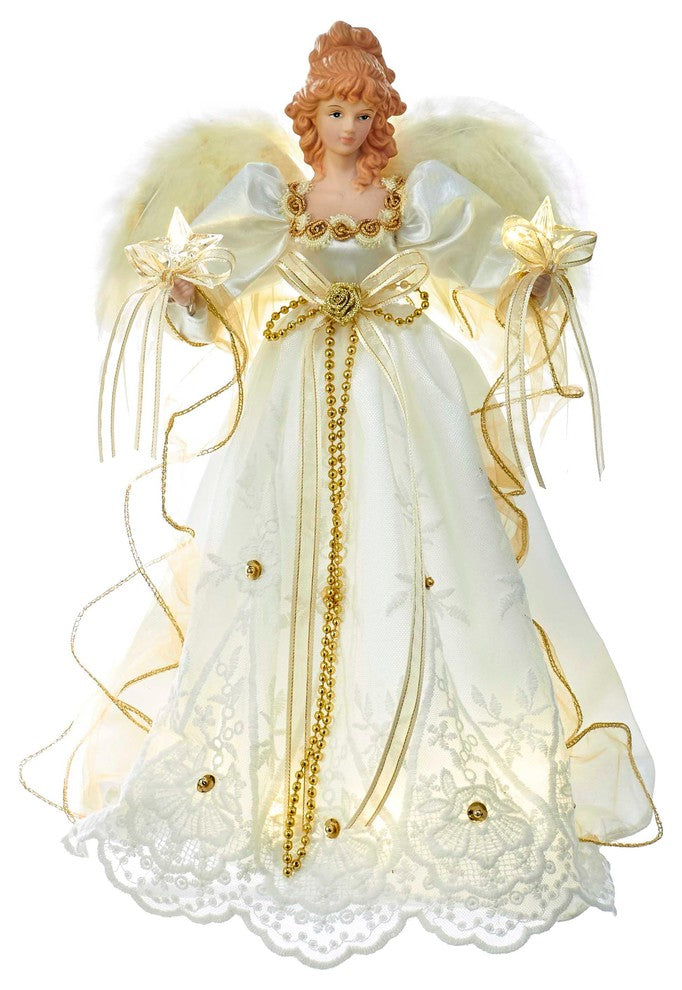 Kurt Adler 14" Battery-Operated Ivory and Gold LED Angel Treetop