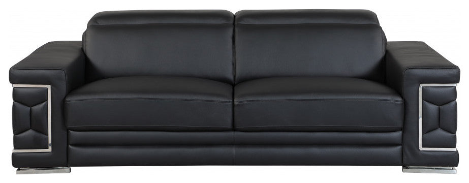 2-Piece Indoor Black Italian Leather Five Person Seating Set
