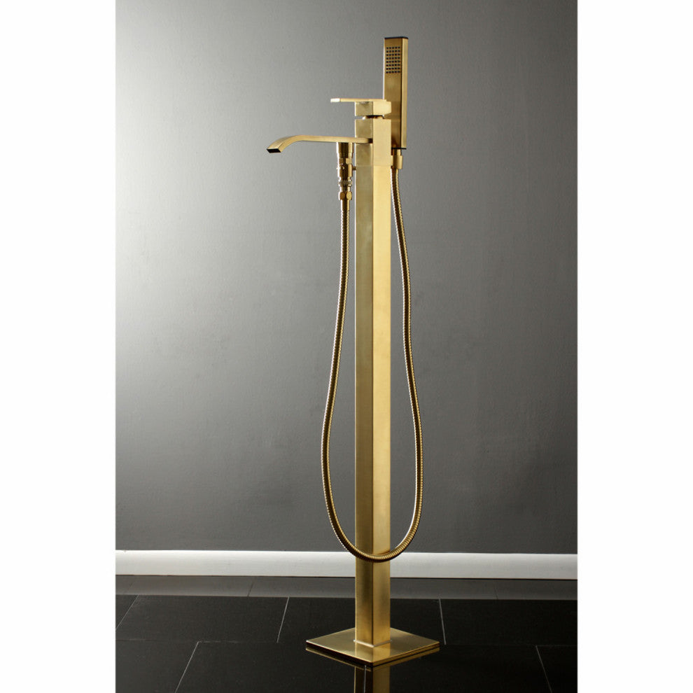 Kingston Brass Freestanding Tub Faucet With Hand Shower, Brushed Brass