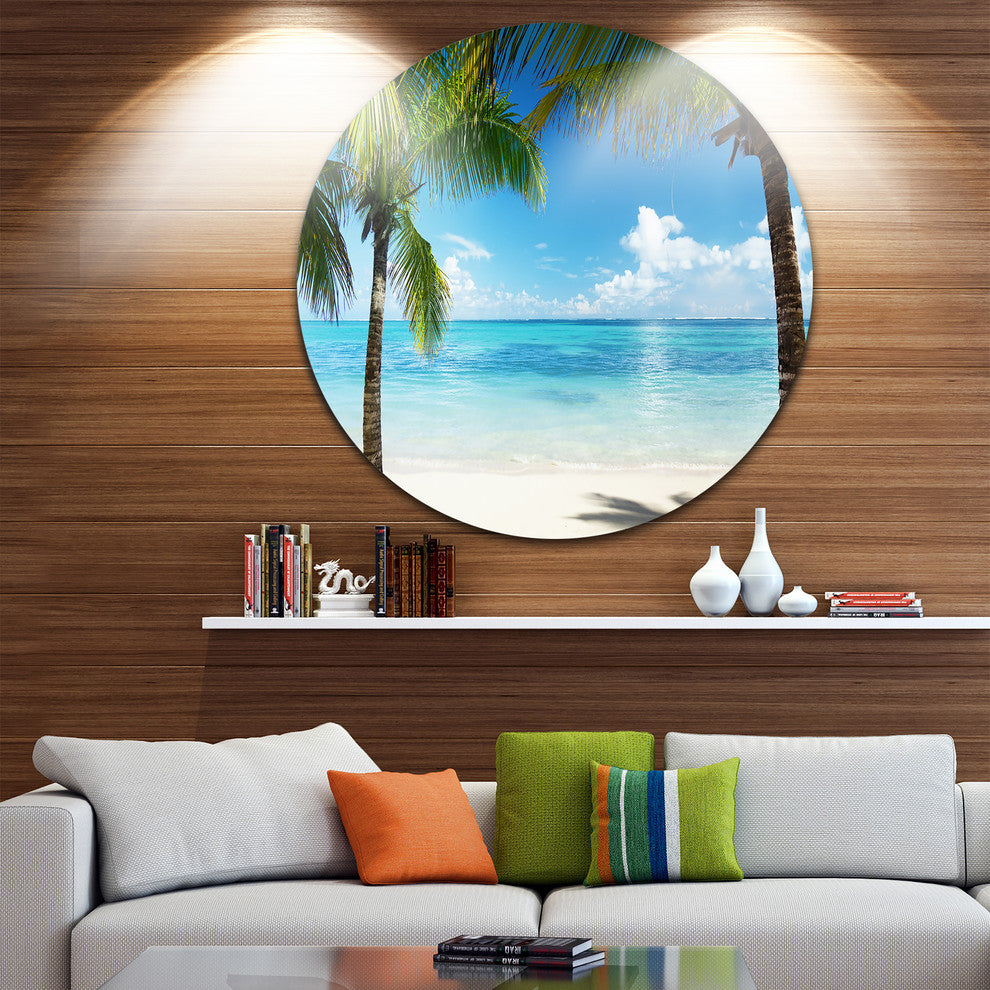 Palm Trees And Sea, Landscape Photo Disc Metal Wall Art, 23"