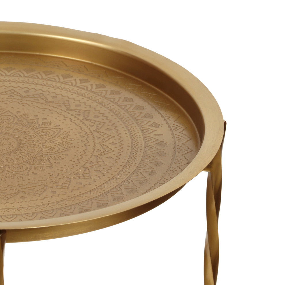 Hannah Vintage Style Handcrafted Iron Tray Top Side Table, Gold