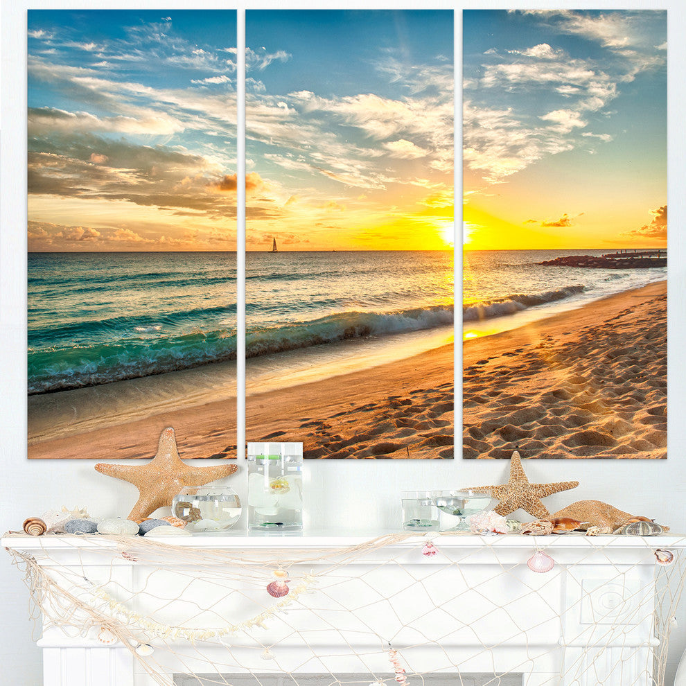 "White Beach in Island of Barbados" Metal Wall Art, 3 Panels, 36"x28"