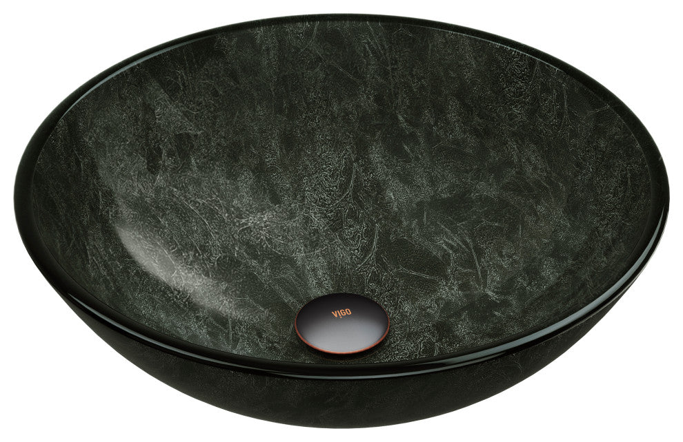 VIGO Giovanni 17"L x 17"W x 6"H Glass Round Vessel Bathroom Sink, Gray Onyx