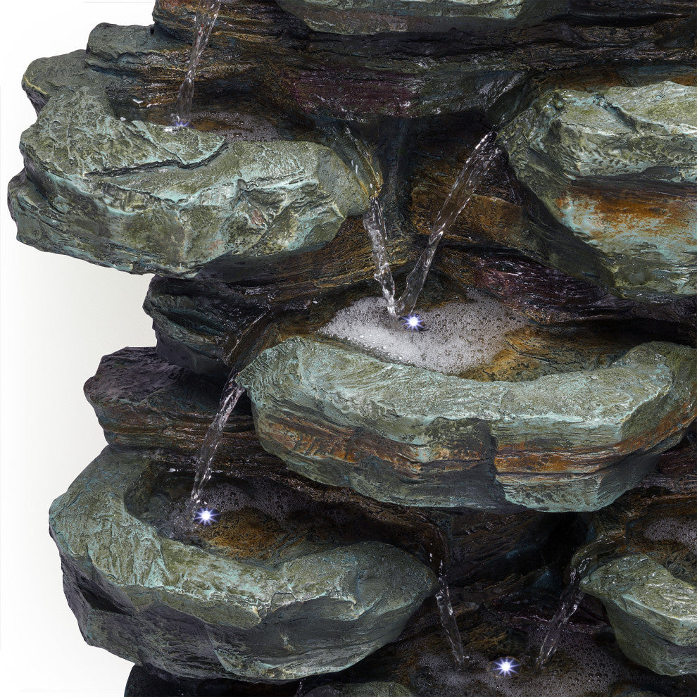39" Tall Outdoor Multi-Tier Rock Water Fountain with LED Lights