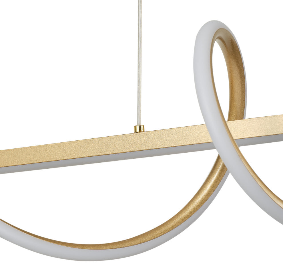 Modern Linear Wave Shape LED Pendant Lighting for Kitchen Island, Gold