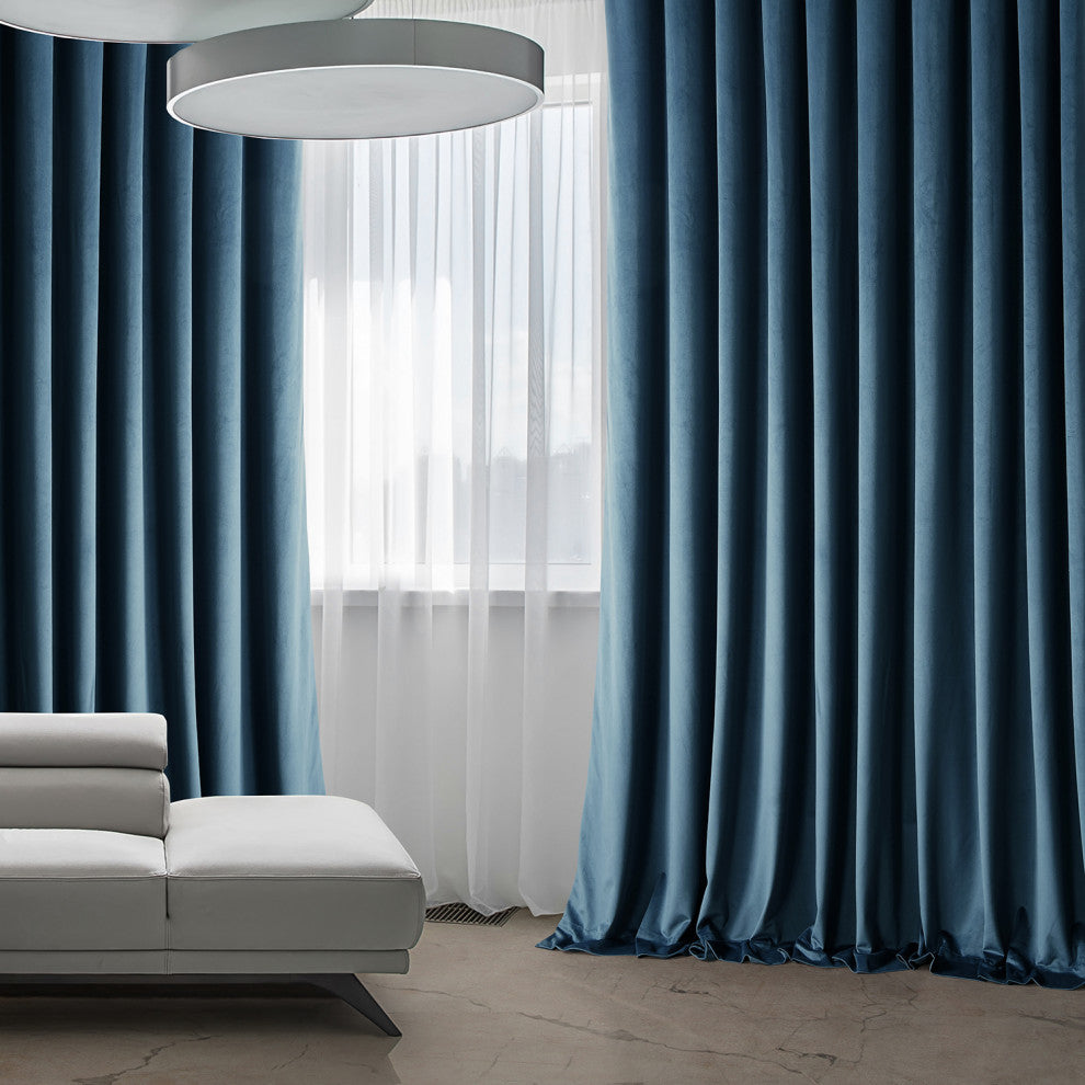 Heritage Plush Velvet Extrawide Curtain Single Panel, Avalon Blue, 100"w X 84"l