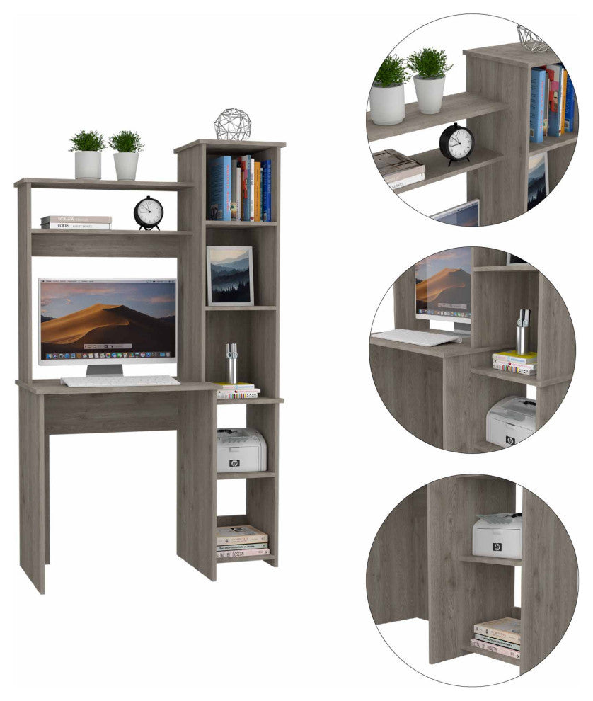 Nashville Writing Desk with 6 Open Shelves, Light Gray