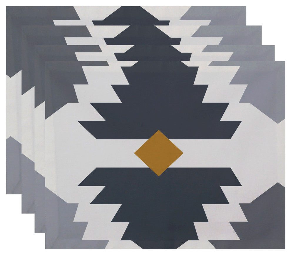 18"x14" Mesa, Geometric Print Placemat, Gray, Set of 4