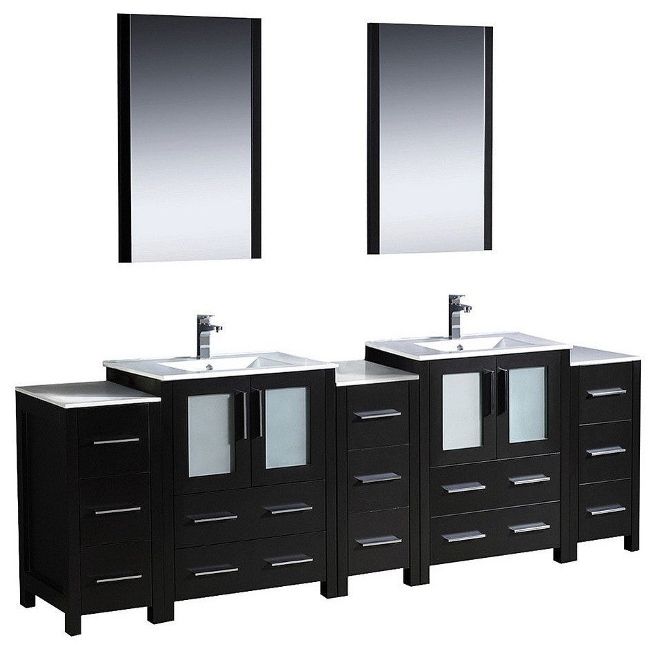 Torino 84" Espresso Modern Double Sink Bathroom Vanity, Faucet FFT3071BN