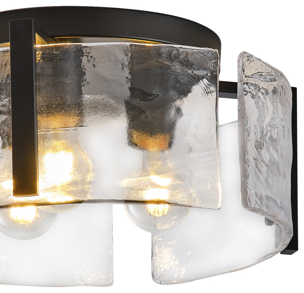 Modern Black Metal Flush Mount Ceiling Light with Curved Water Glass Panels