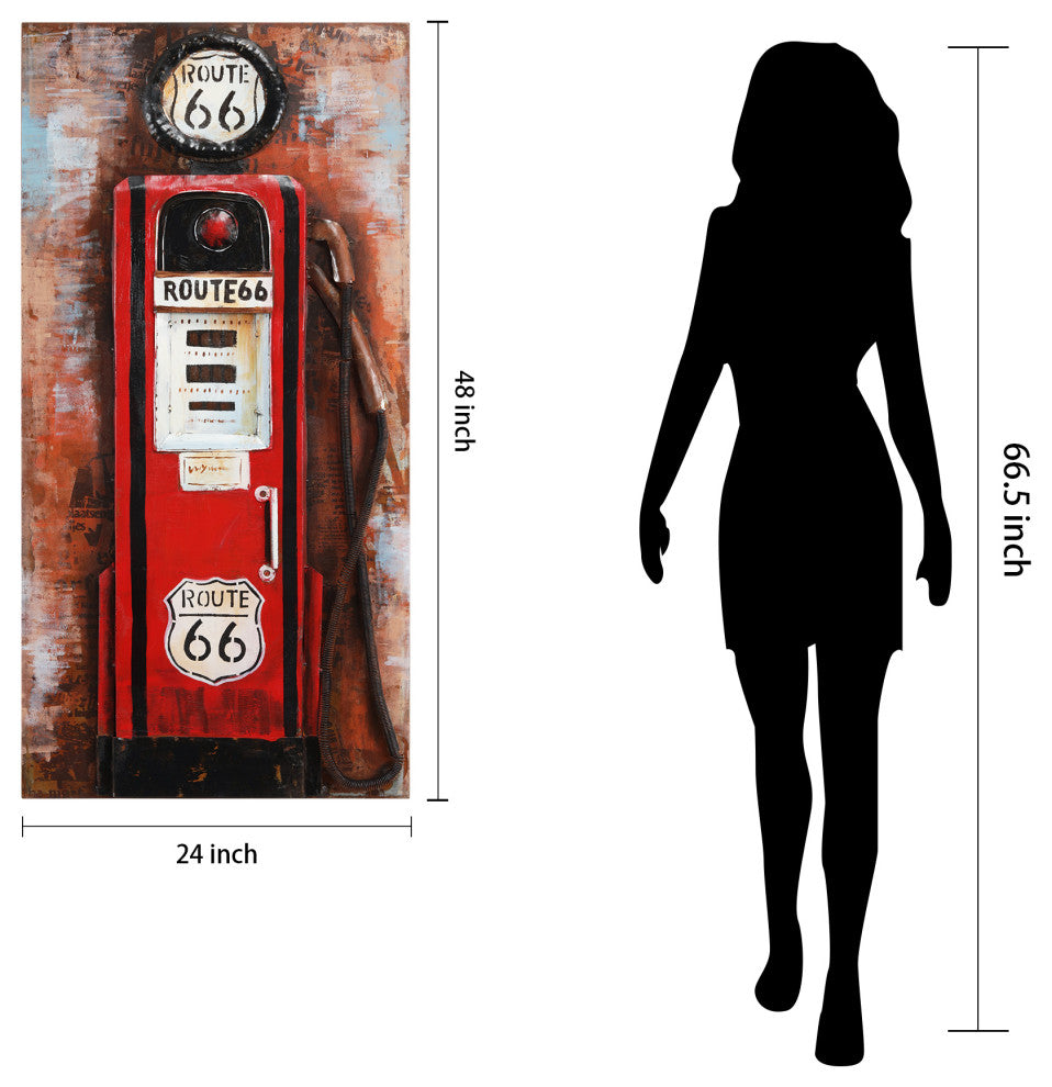 "Gas Pump" Primo Mixed Media Hand Painted Iron Wall Sculpture,24"x 48"