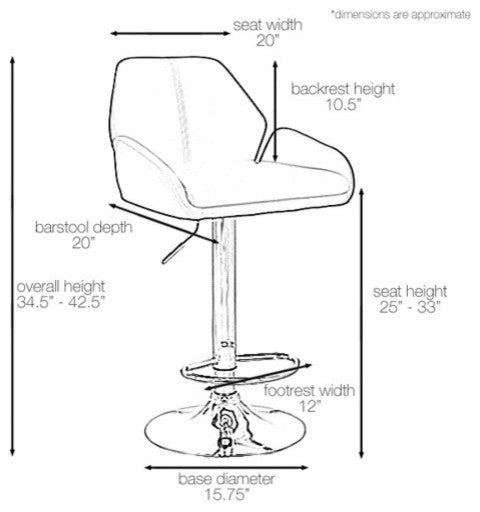 Modern Home Tesla "Leather" Contemporary Adjustable Height Bar/Counter Stool