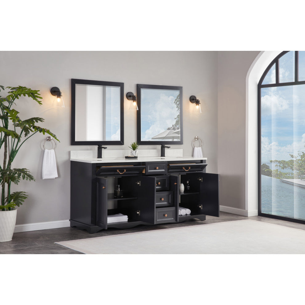 Vanity With Mirror, Sconce and Faucet Included, Tricorn Black, 72"