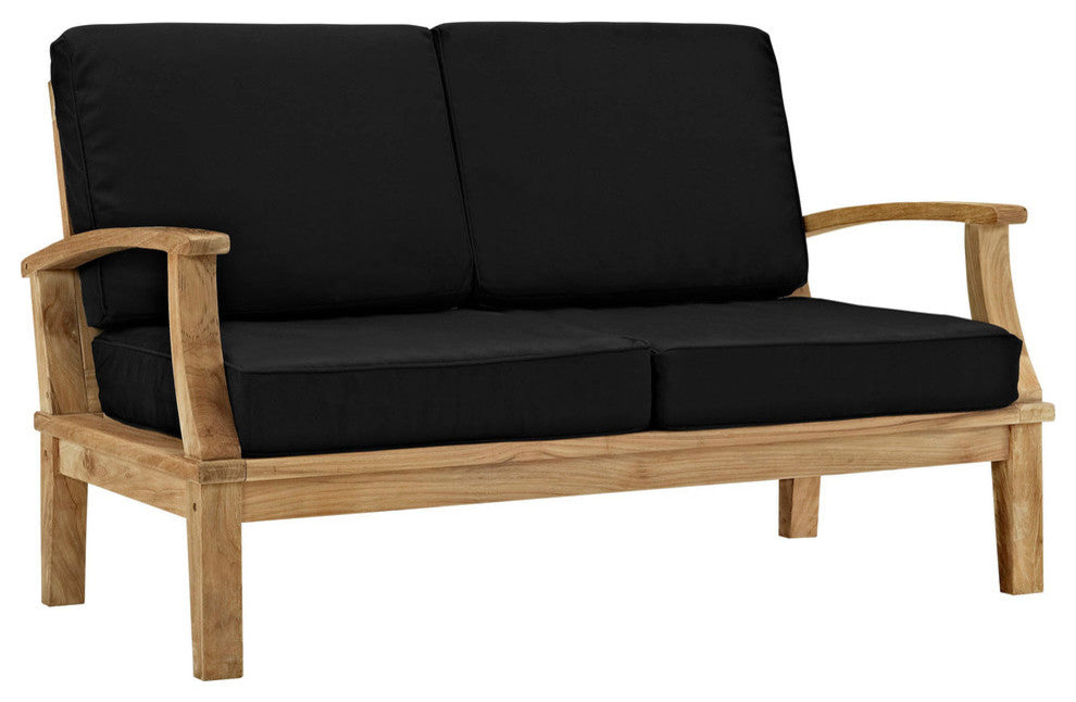 Modern Urban Outdoor Patio Rattan and Wicker 3-Piece SetSofa Set Natural Black