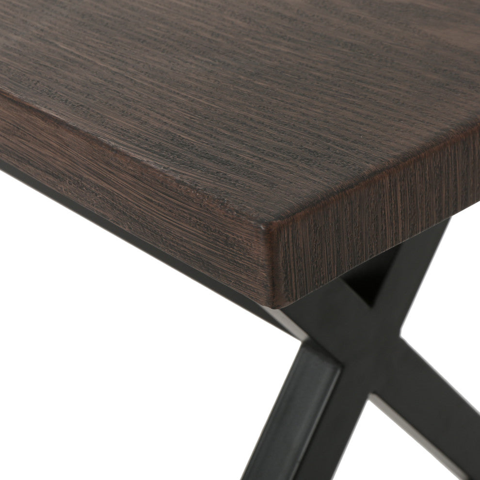 GDF Studio Rosarito Outdoor Aluminum Dining Bench With Black Steel Frame, Brown