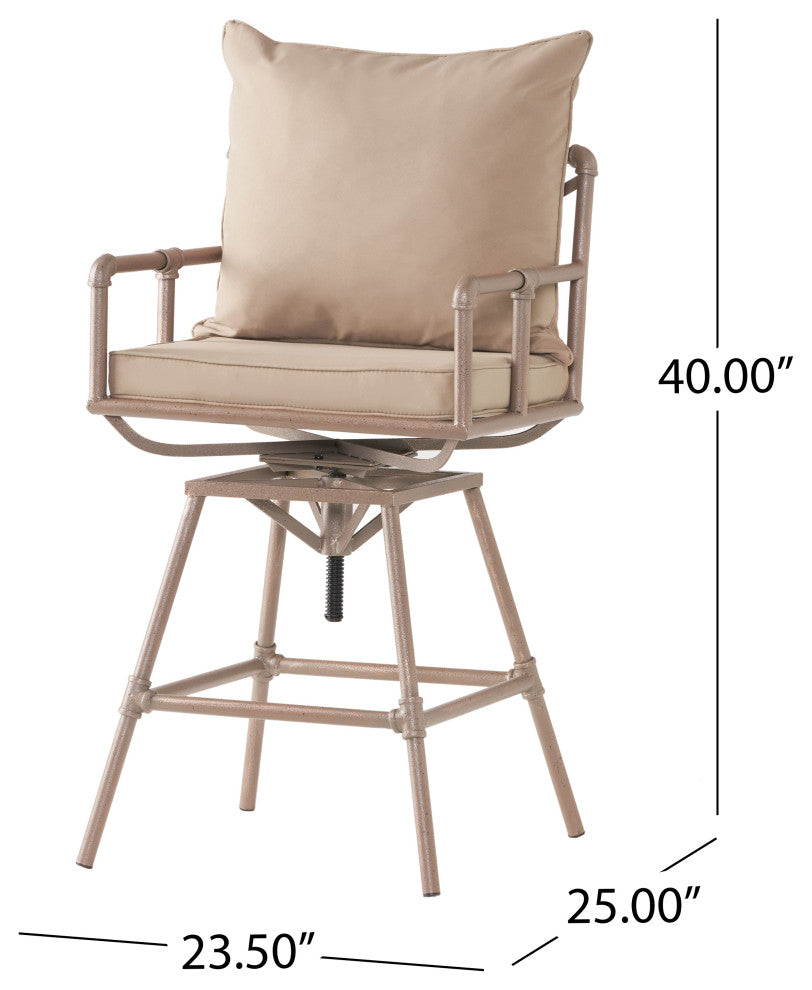 GDF Studio Tallahassee Pipe Outdoor Adjustable Barstool, Gray and Brass