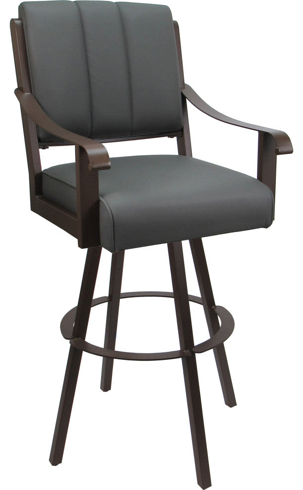 Leather Swivel Metal Bar Stool - Memphis on Warren Base, Gray Leather on Brown, 26"