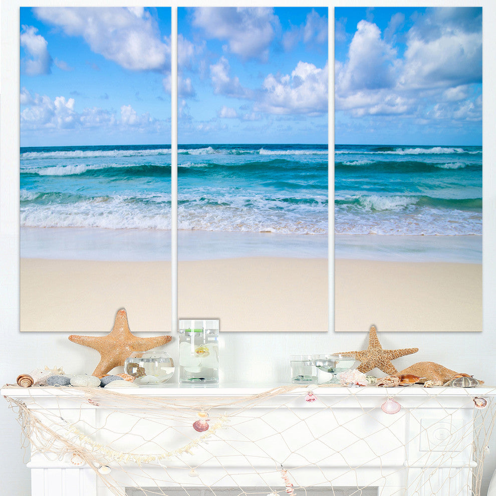 "Serene Blue Tropical Beach" Metal Wall Art, 3 Panels, 36"x28"