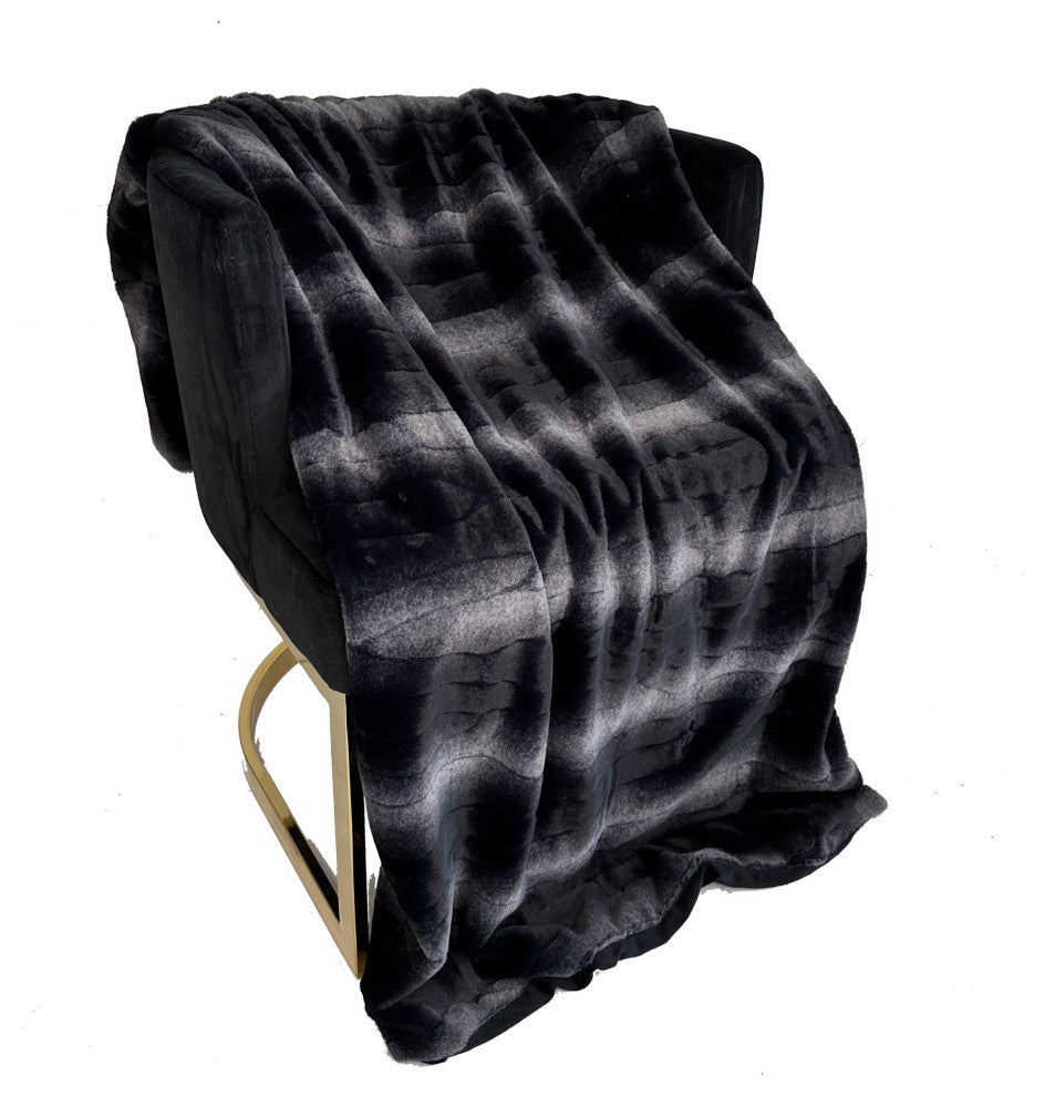 Plutus Black Graphite Furever Faux Fur Throw Blanket, 70"L x 90"W Twin