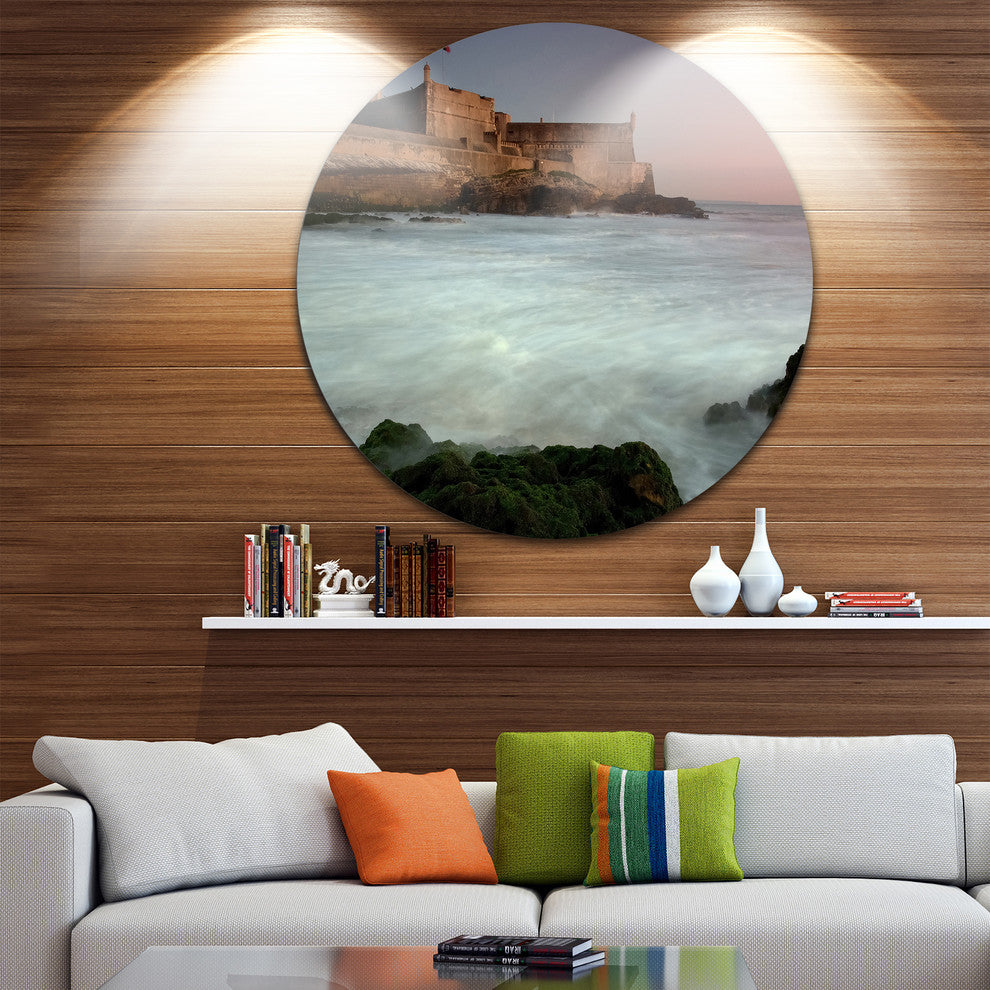 White Seascape At Old Fort Lisbon, Seascape Disc Metal Wall Art, 11"