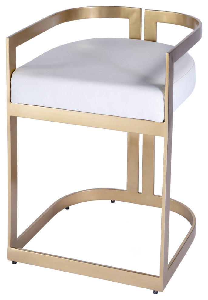 Clarence Faux Leather 23" Dining Stool, Polished Gold