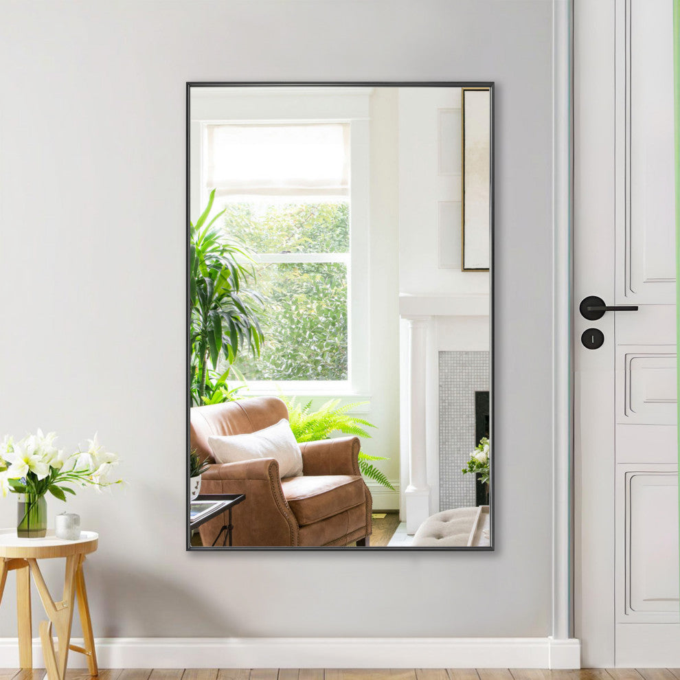 Rectangle Framed Bathroom Vanity Mirror Accent Wall Mirror, Black, 55"x36"