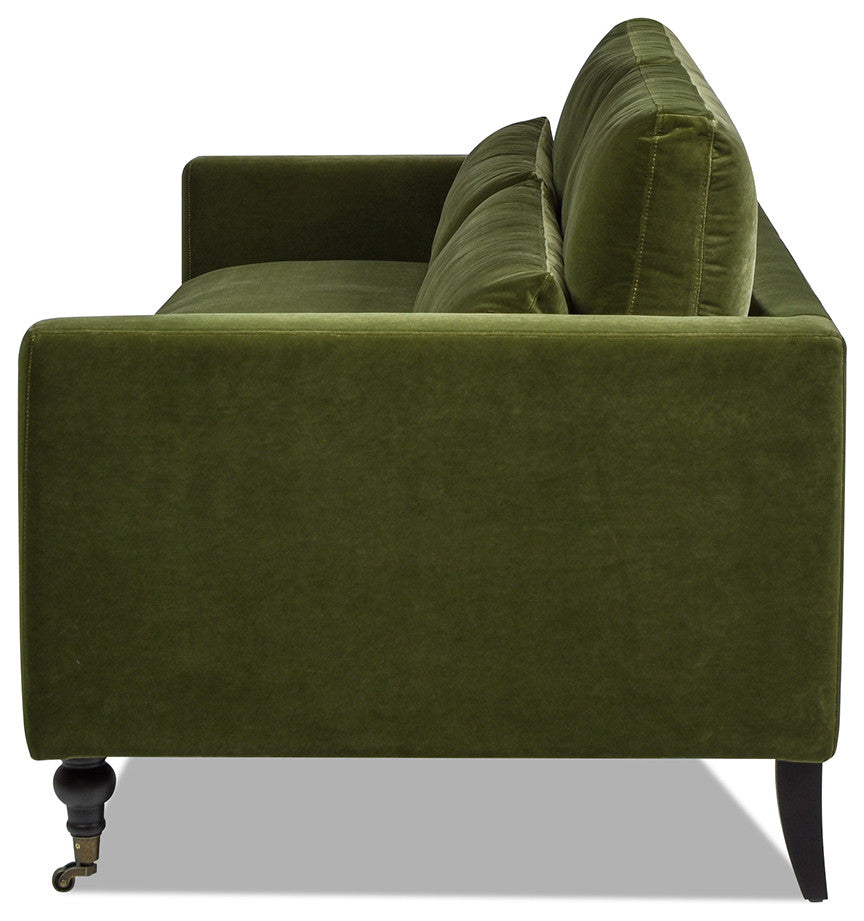 Elliot 84" Velvet Track Arm With Lumbar Pillows, Olive Green