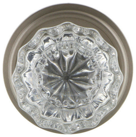 Classic Rosette Privacy Crystal Glass Knob, Satin Nickel