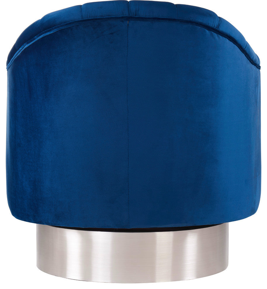 Farrah Velvet Upholstered Accent Chair, Navy, Chrome Swivel Base
