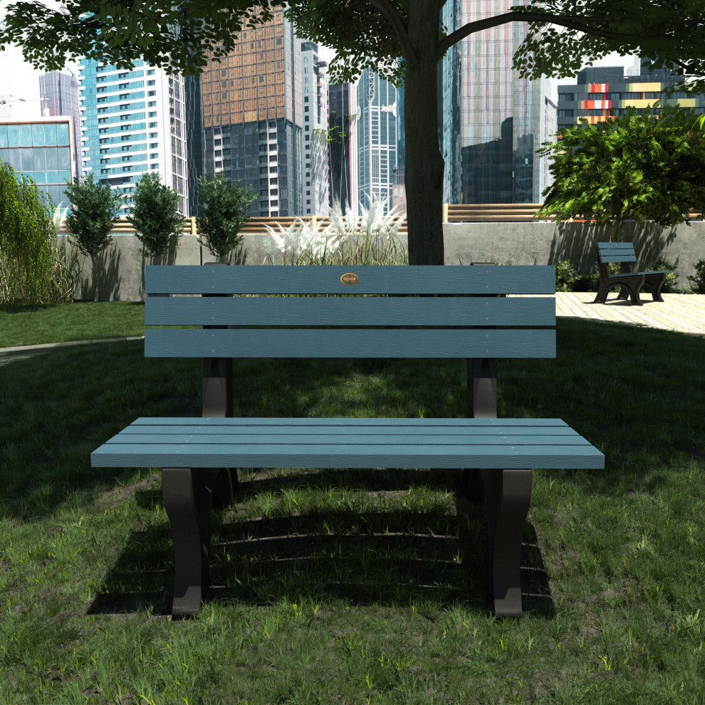 Aurora Traditional 4' Park Bench, Weathered Acorn, Nantucket Blue