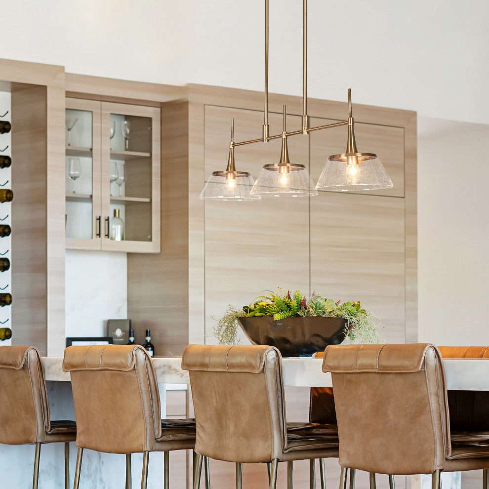 LNC 3-Light Polished Gold Modern Linear Kitchen Island Light, Seeded Glass