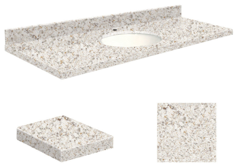 Quartz 61"x22" Vanity Top, Single Faucet Hole, Almond Delite, White Bowl