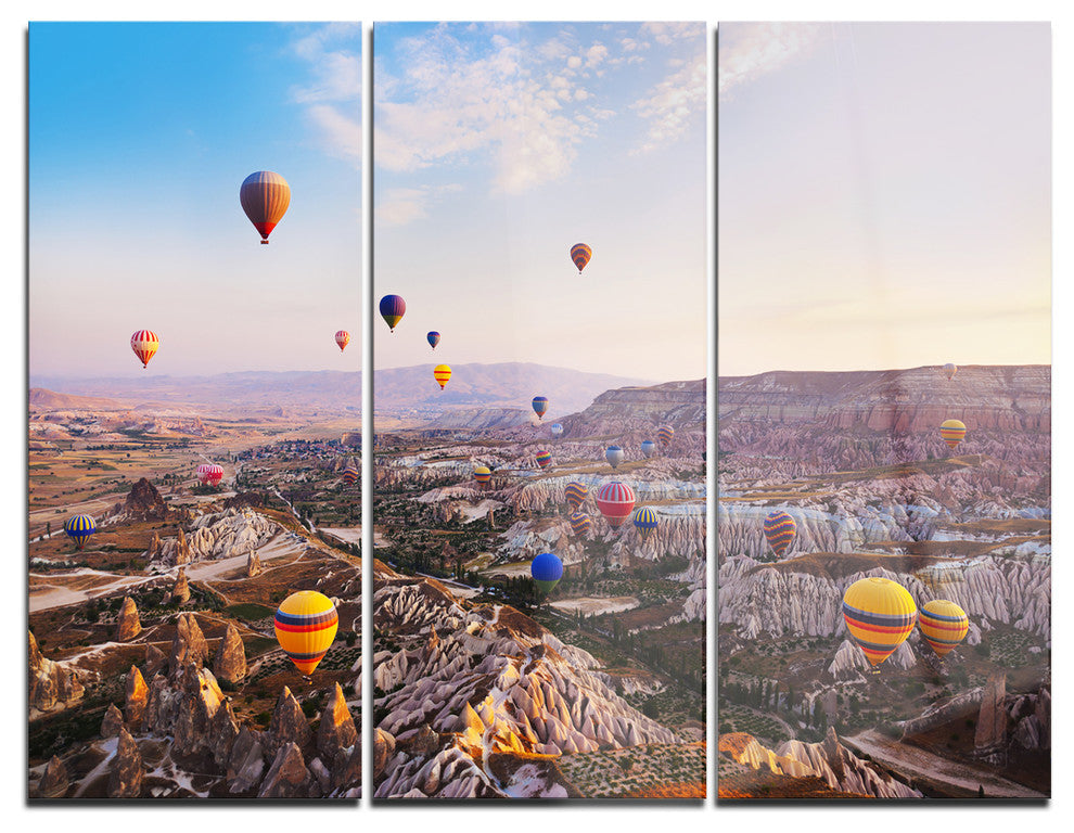 "Hot Air Balloon Flying" Photography Glossy Metal Wall Art, 3 Panels, 36"x28"