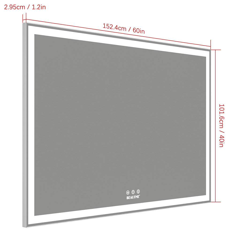60x40" Rectangular Framed Wall Mounted LED Bathroom Vanity Mirror
