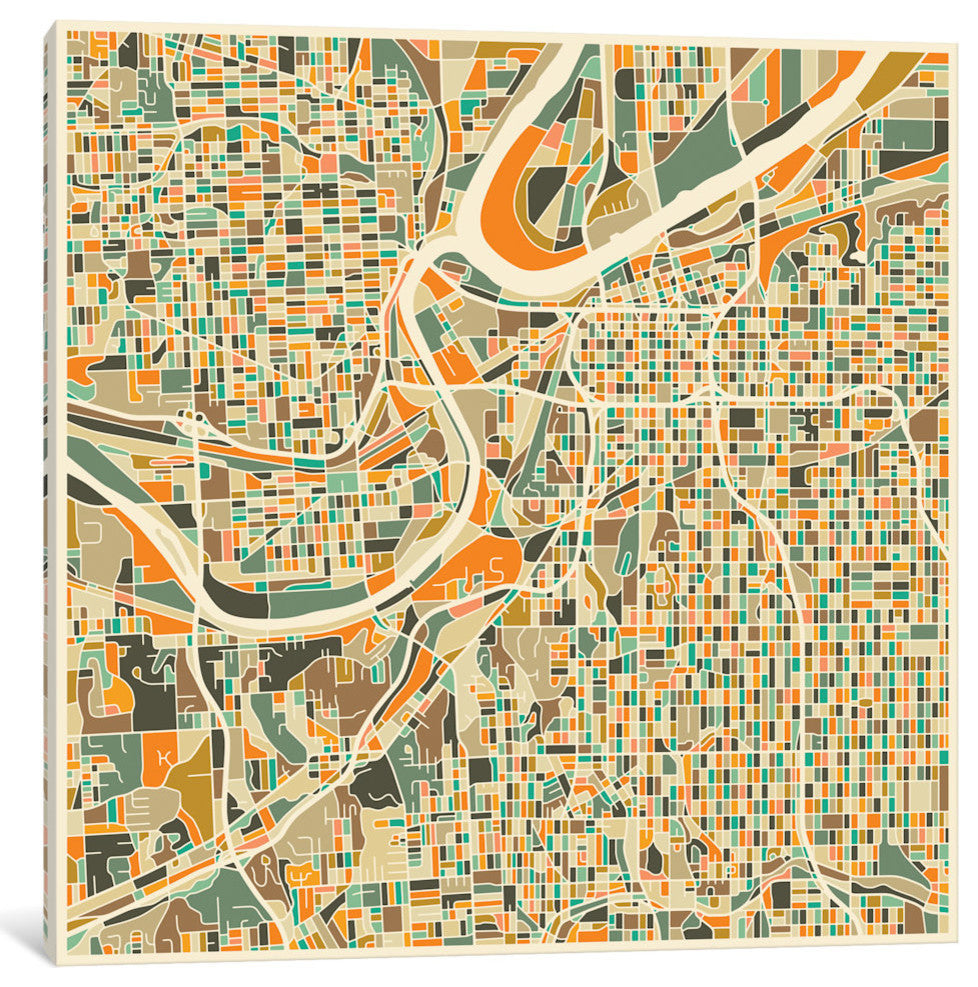 "Abstract City Map of Kansas City" by Jazzberry Blue, 26x26x1.5
