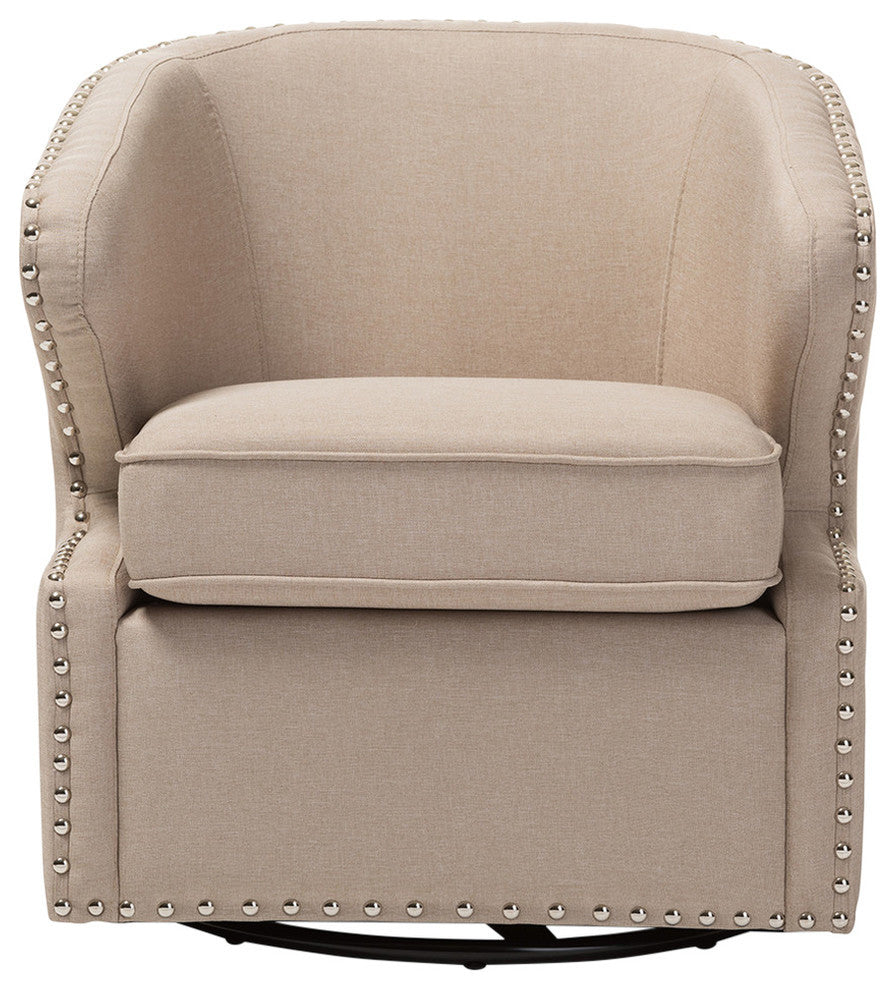 Baxton Studio Finley Mid-Century Modern Fabric Upholstery Swivel Armchair, Beige